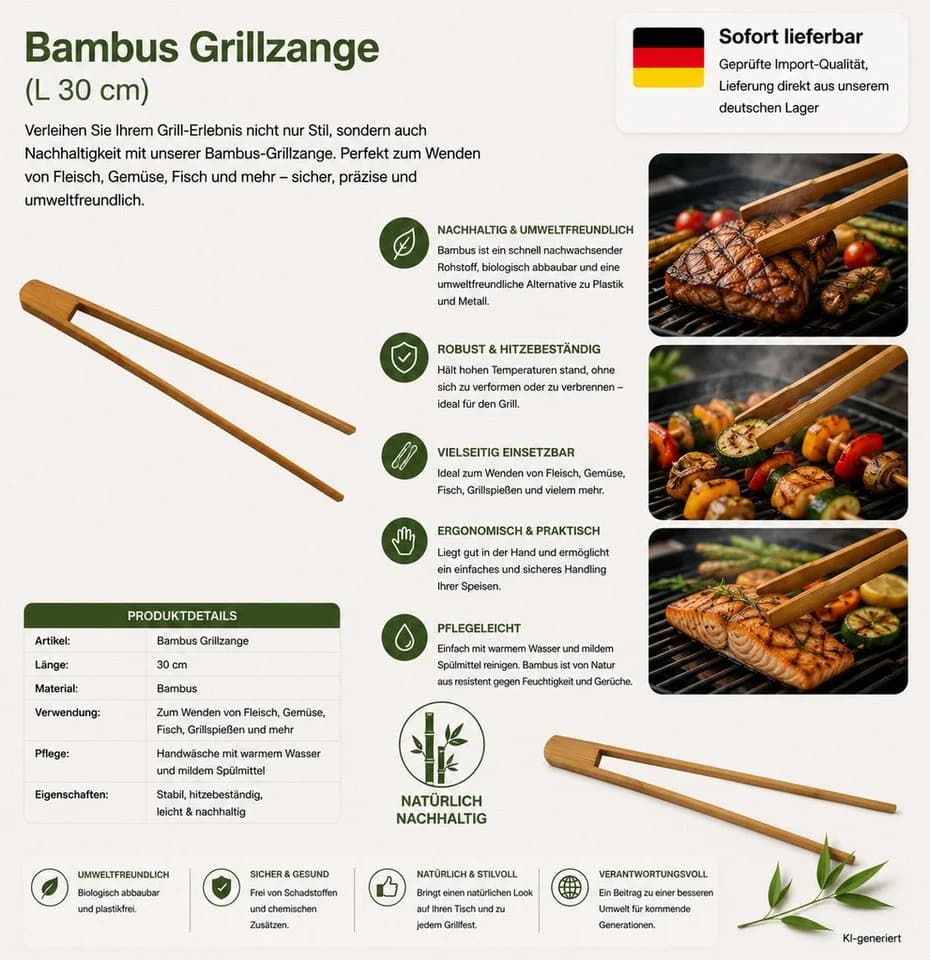 HH-Haushalt Bambus Grillzange 30 cm Nachhaltig - Bild 3