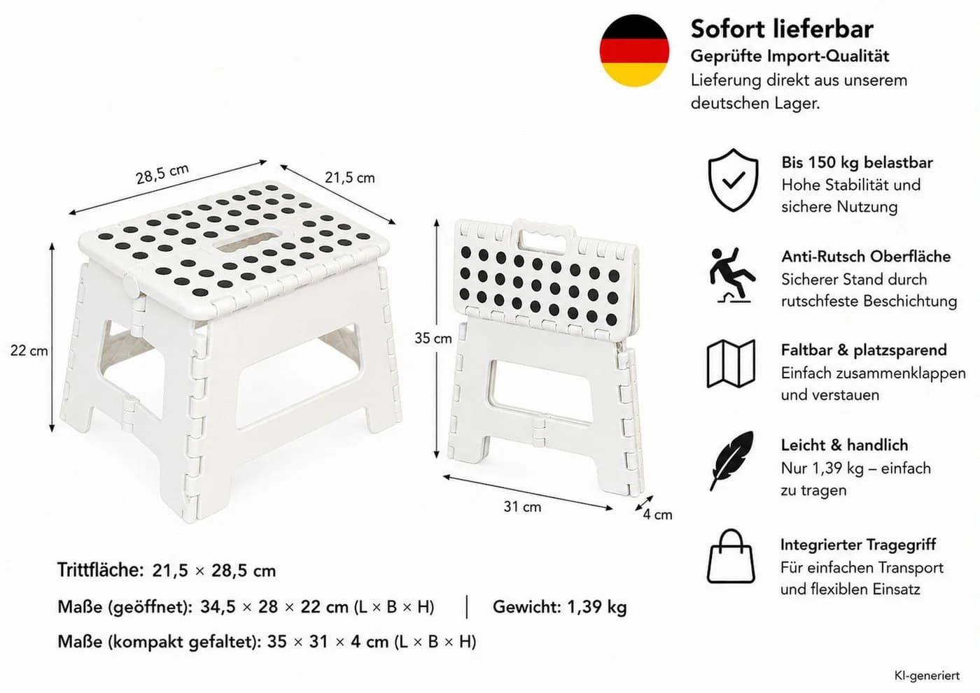 HH-Haushalt Klapptritt Weiß Faltbar Tritthocker