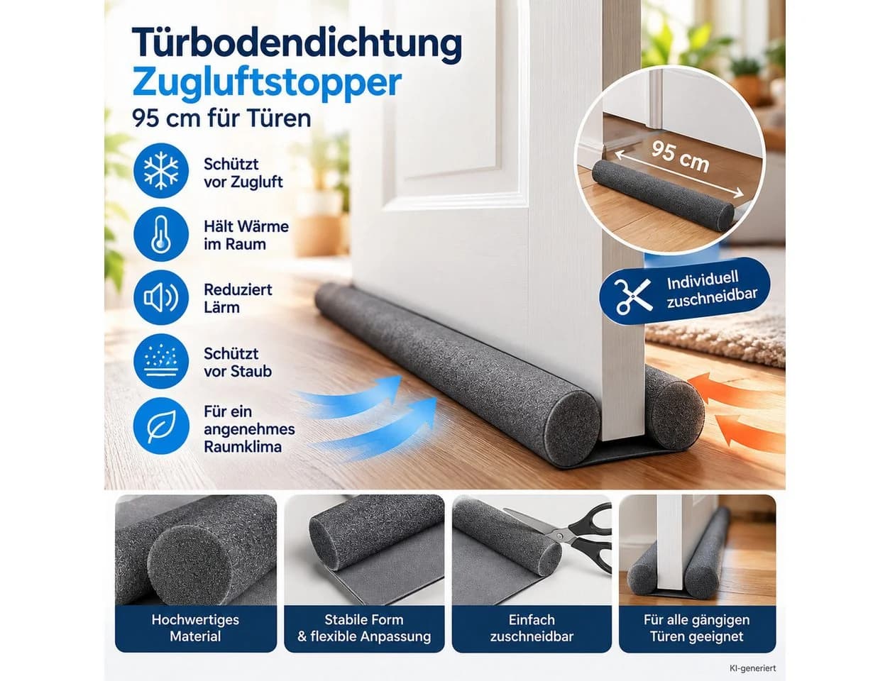 HH-Haushalt Zugluftstopper Türbodendichtung Grau 95cm