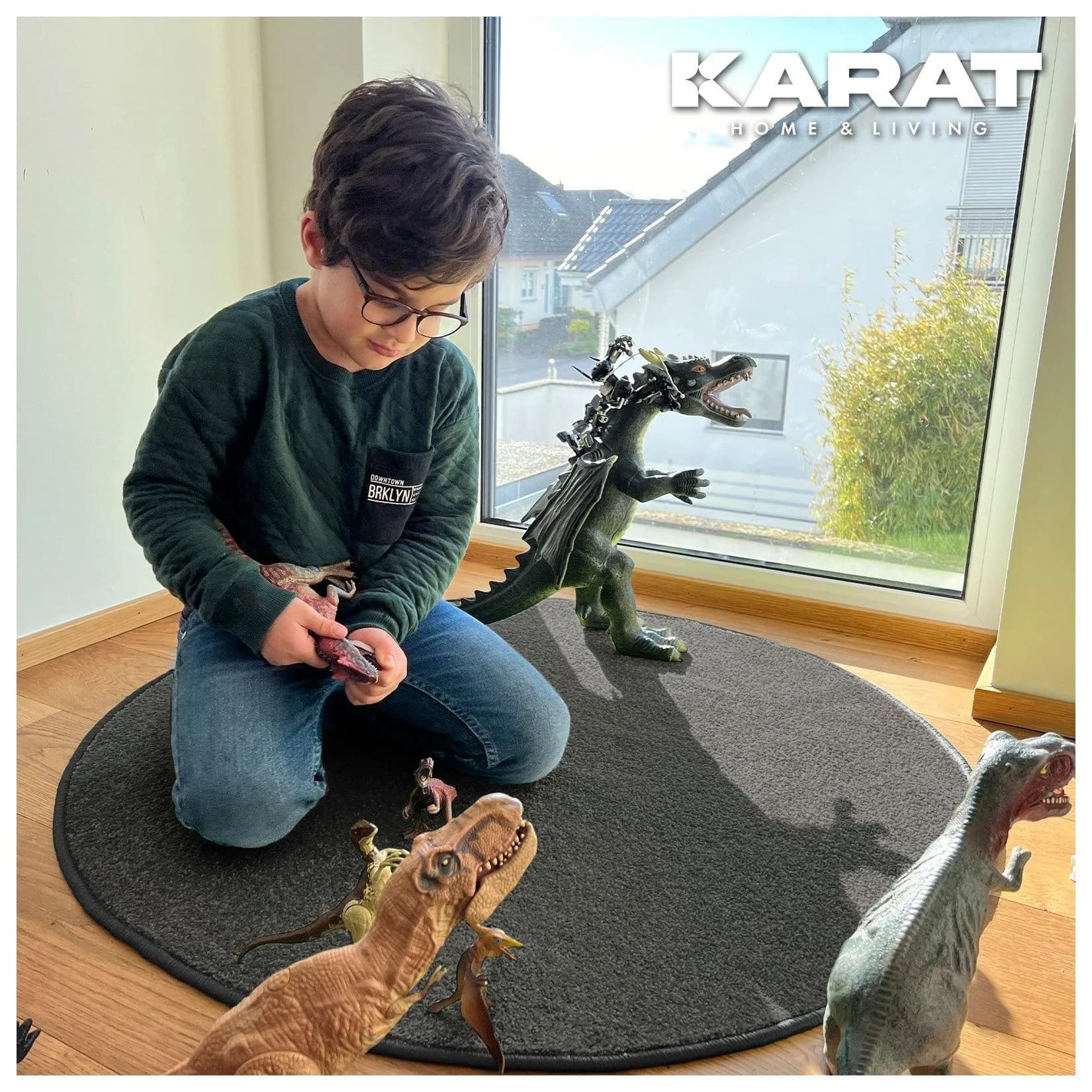 Karat homeliving Kinderteppich Crocodile Rund Anthrazit