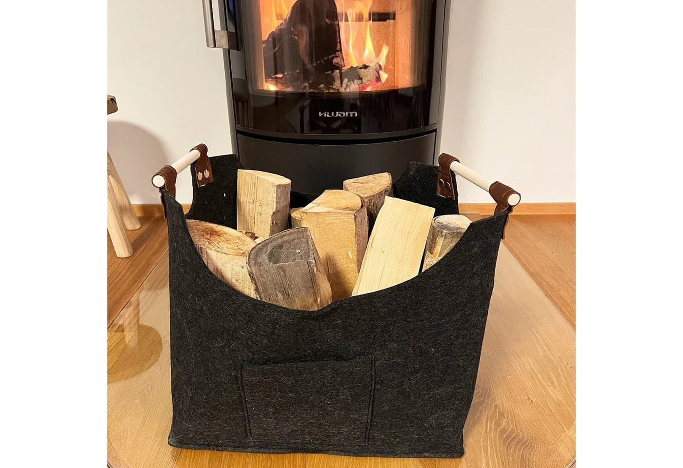Karat Filztasche Vesta Allzweckkorb Grau Verstärkter Holzgriff