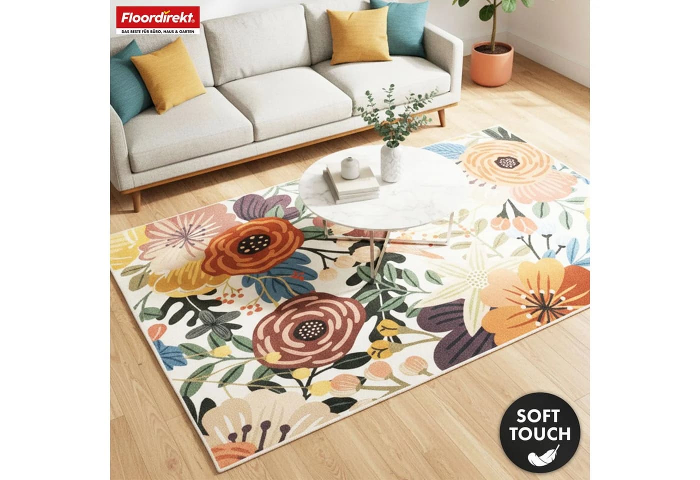Floordirekt Teppich Fleur Blumenmuster Polyamid rutschfest bunt - Bild 3
