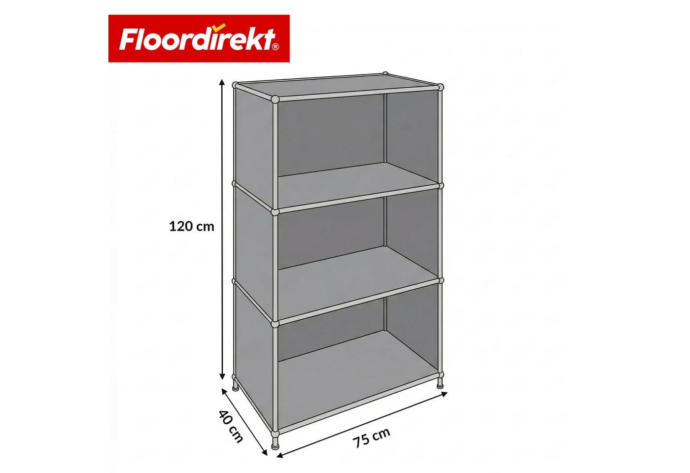 Floordirekt Bücherregal Metall Grau 4 Ablagen