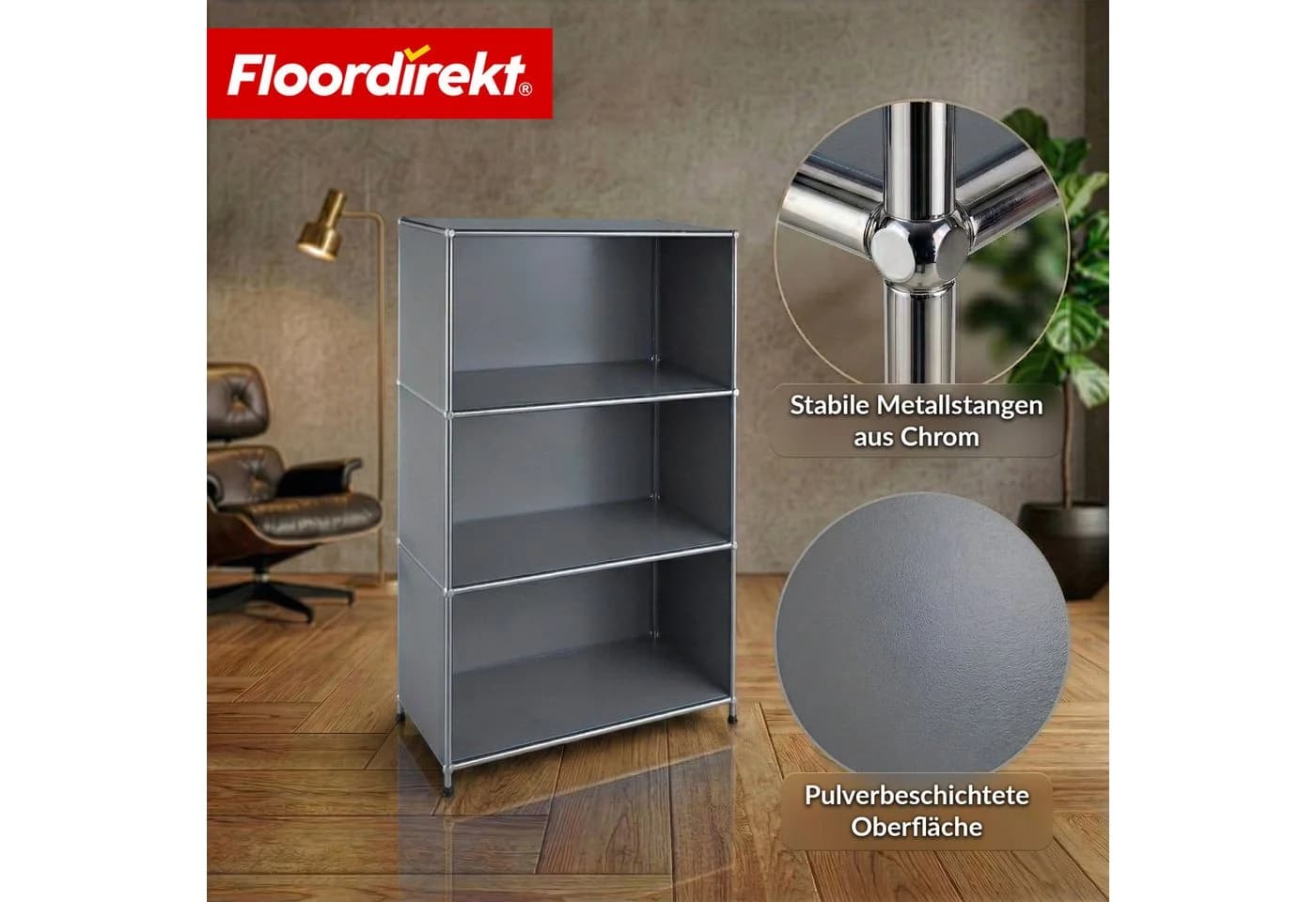 Floordirekt Bücherregal Metall Grau 4 Ablagen - Bild 4