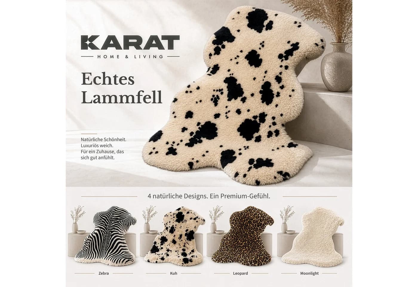 Karat Design-Schaffell Audrey Fellteppich 100% Schafwolle Leder