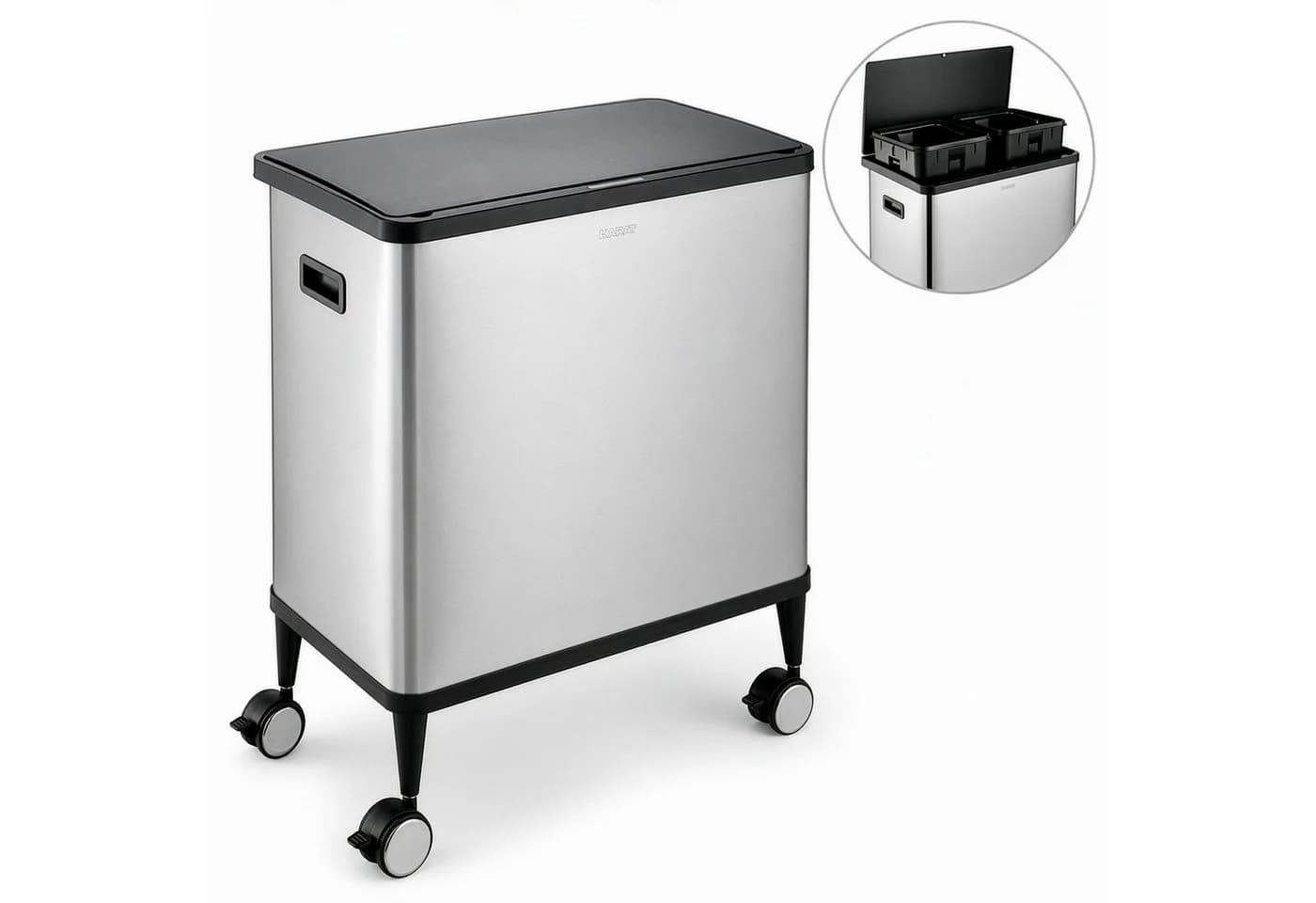 Karat Mülleimer Sensor Abfalleimer Tyler 48 L mit Mülltrennung Edelstahl Schwarz - Bild 2