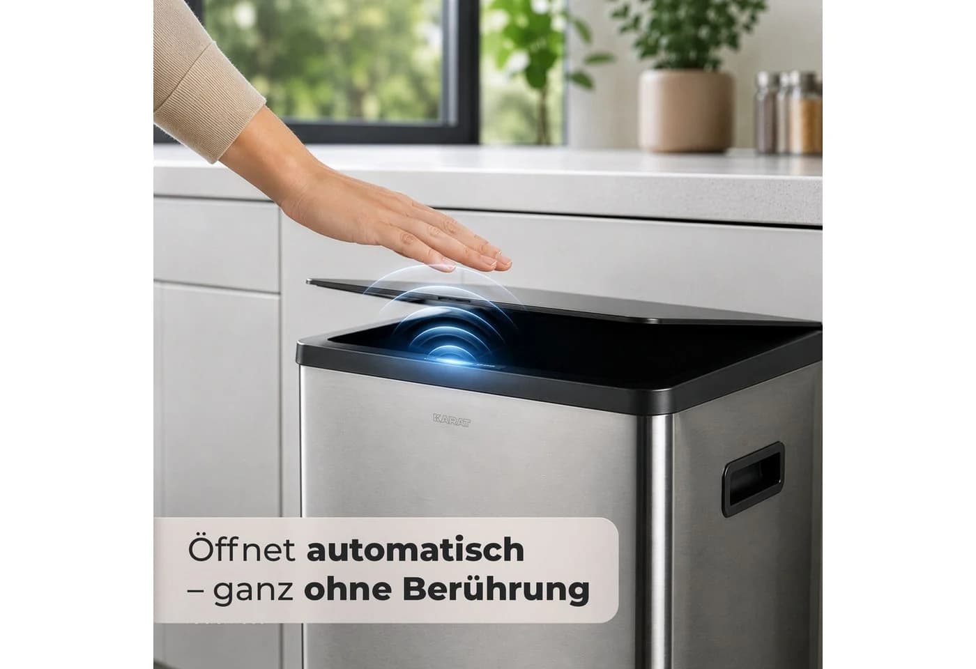 Karat Mülleimer Sensor Abfalleimer Tyler 48 L mit Mülltrennung Edelstahl Schwarz - Bild 3