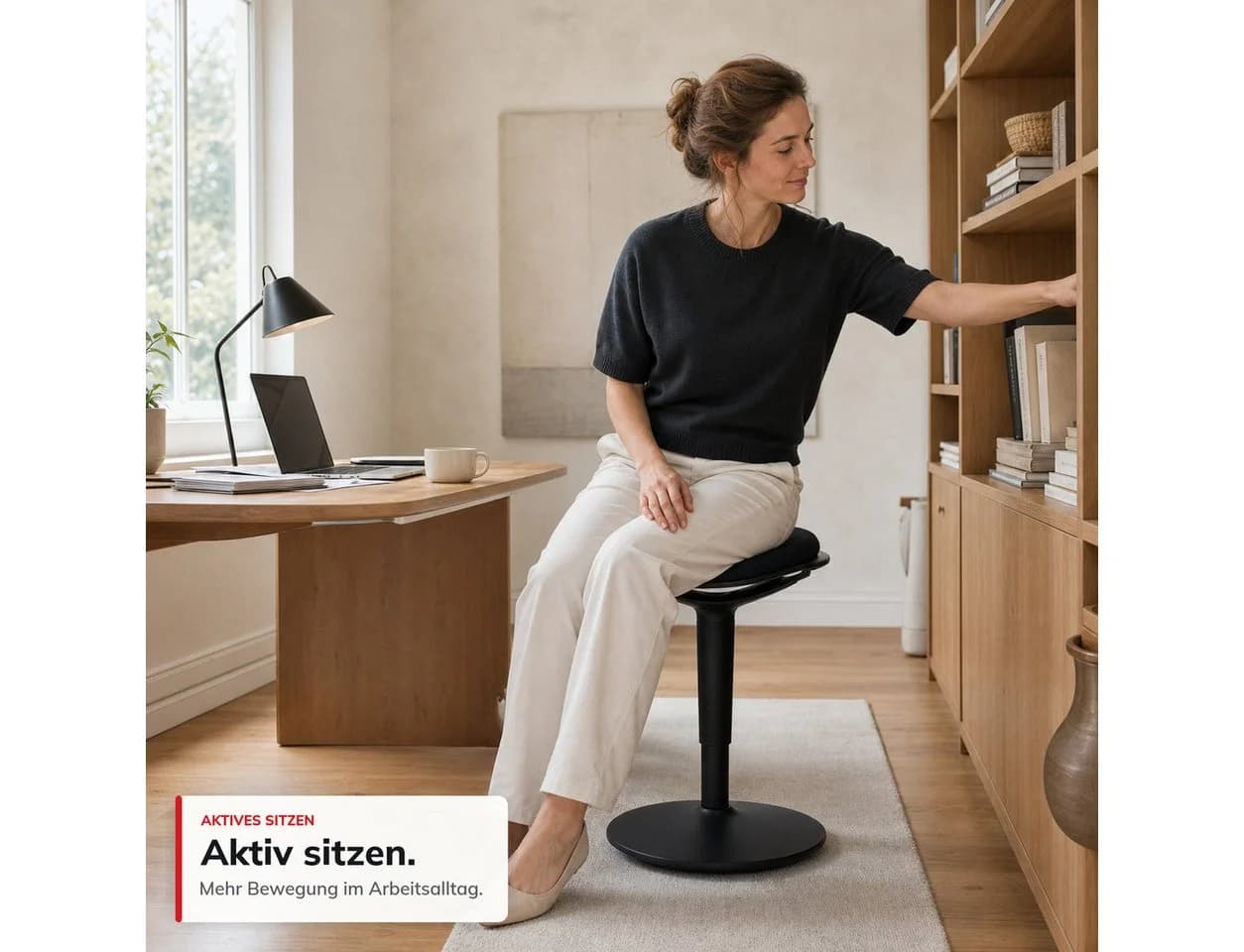 Floordirekt Ergonomischer Sitzhocker Elio höhenverstellbar Schwarz