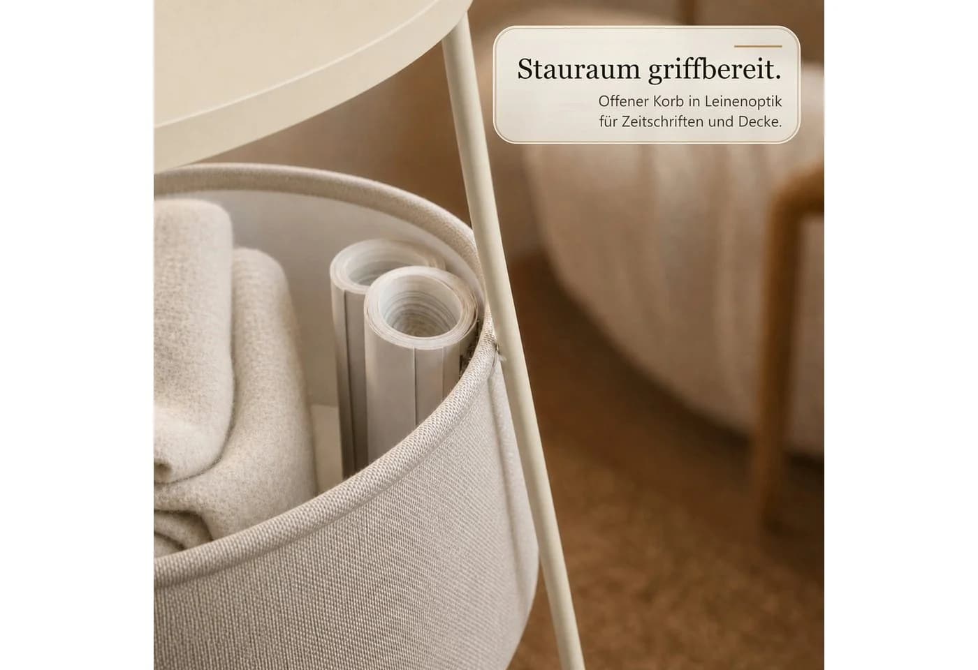 Floordirekt Couchtisch Dario Rund Beige mit Steckdosen & USB - Bild 4