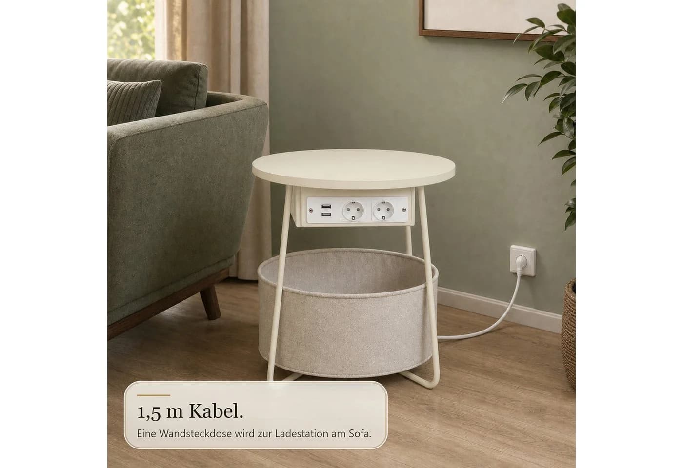 Floordirekt Couchtisch Dario Rund Beige mit Steckdosen & USB - Bild 5