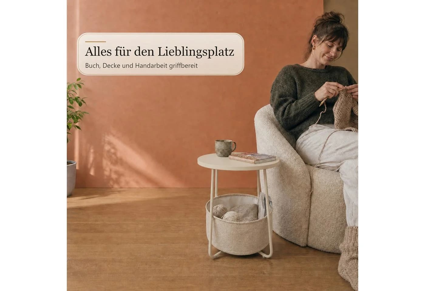Floordirekt Beistelltisch Luca rund mit Stoffkorb Stauraum 45 cm - Bild 4