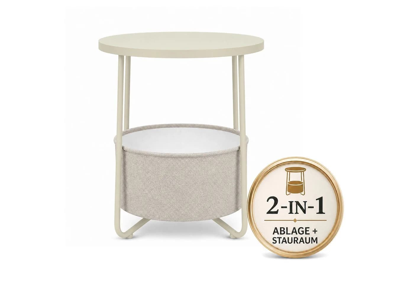Floordirekt Beistelltisch Luca rund mit Stoffkorb Stauraum 45 cm - Bild 5