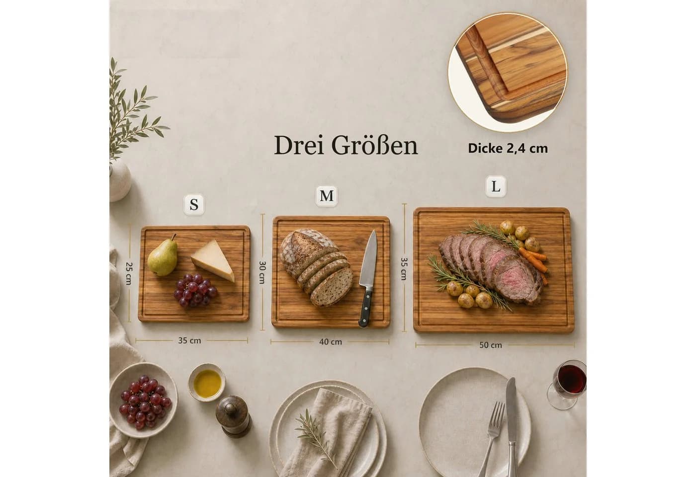 Floordirekt Schneidebrett Maison Teak Edge Grain massives Teakholz mit Saftrille - Bild 3