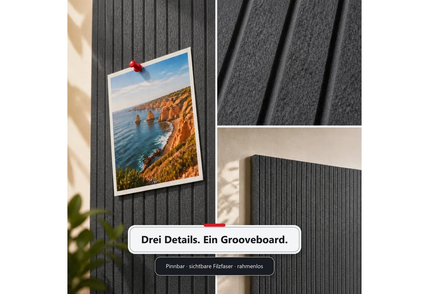 Master of Boards Pinnwand Groove Board Filz grau schallabsorbierend - Bild 5