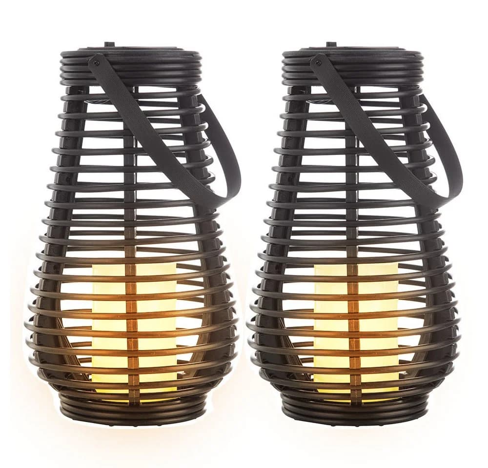 NOWA LED Solarleuchte Laterne mit Flammen-Effekt Schwarz 2er Set