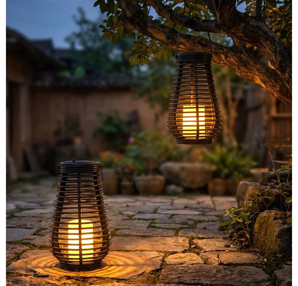 NOWA LED Solarleuchte Laterne mit Flammen-Effekt Schwarz 2er Set - Bild 4