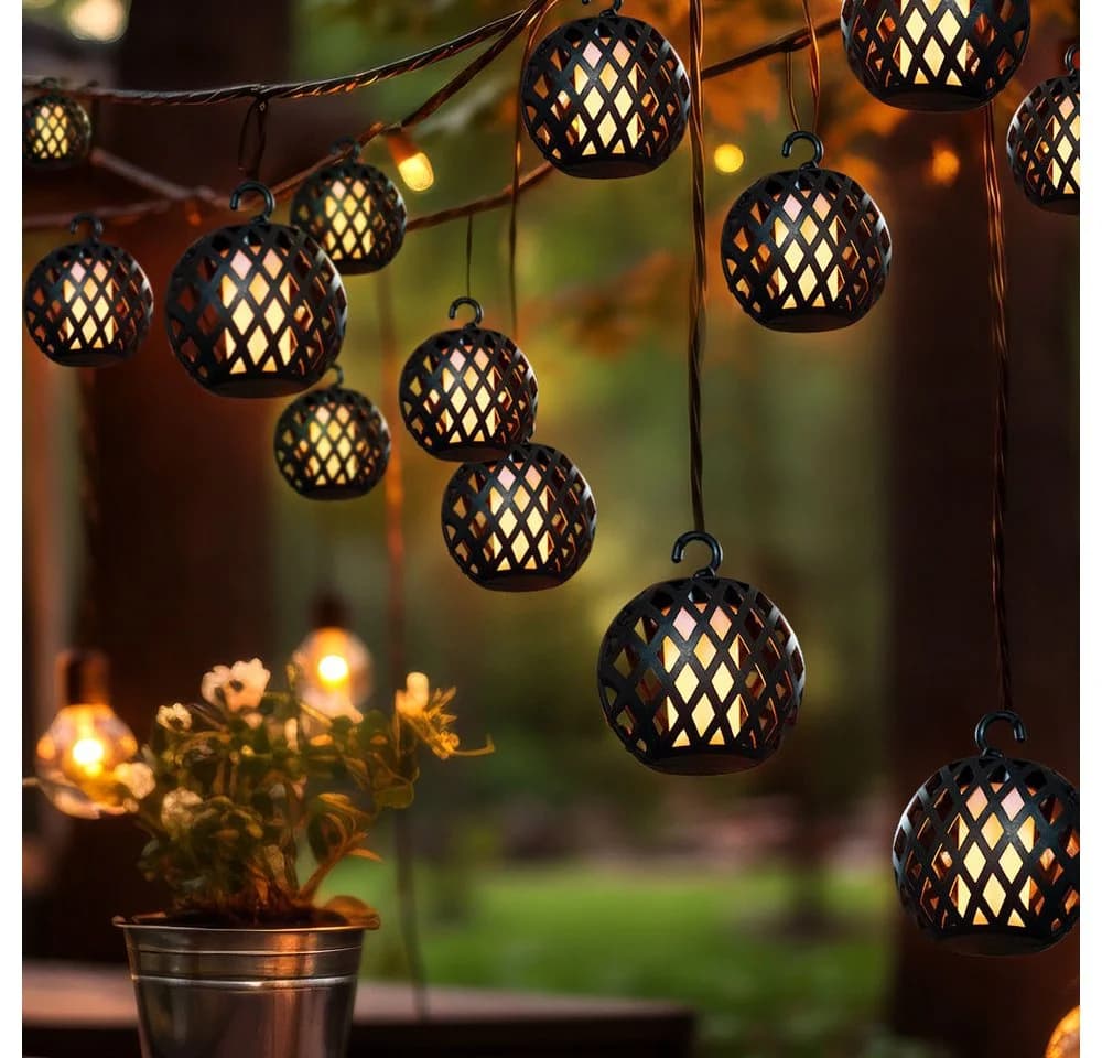 NOWA Solarlichterkette 16x LED Kugeln Schwarz Flammeneffekt - Bild 4