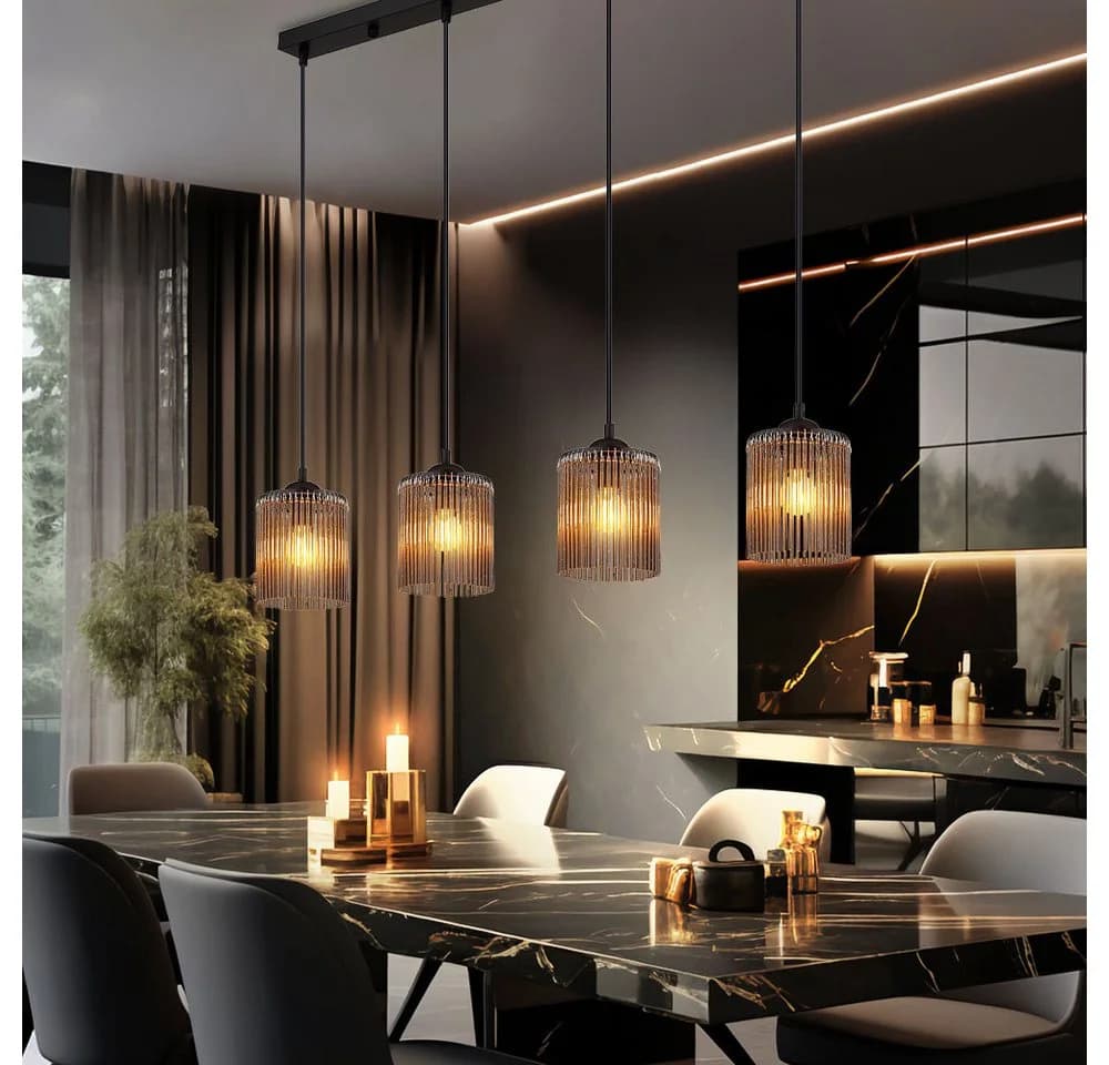 NOWA LED-Hängeleuchte Warmweiß Pendelleuchte Esszimmerleuchte LED 4 flammig rauch - Bild 2