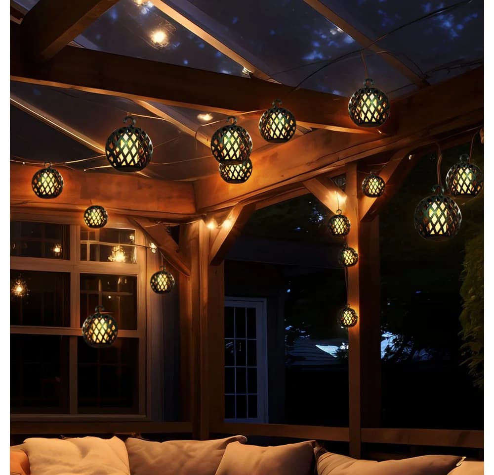 NOWA Solarlichterkette mit Flammeneffekt Schwarz 3er Set - Bild 3