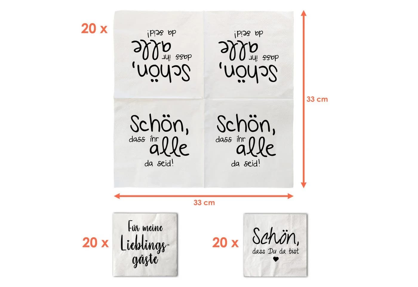 Spetebo Papierservietten 60 Stück 3 Motive Schwarz/Weiß
