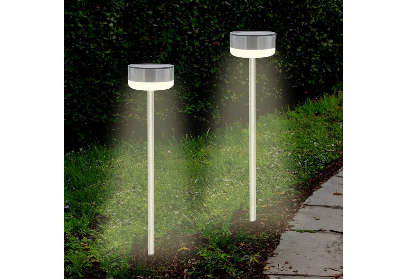 Spetebo LED Solarleuchte Edelstahl Wegeleuchte 2er Set kaltweiß - Bild 2