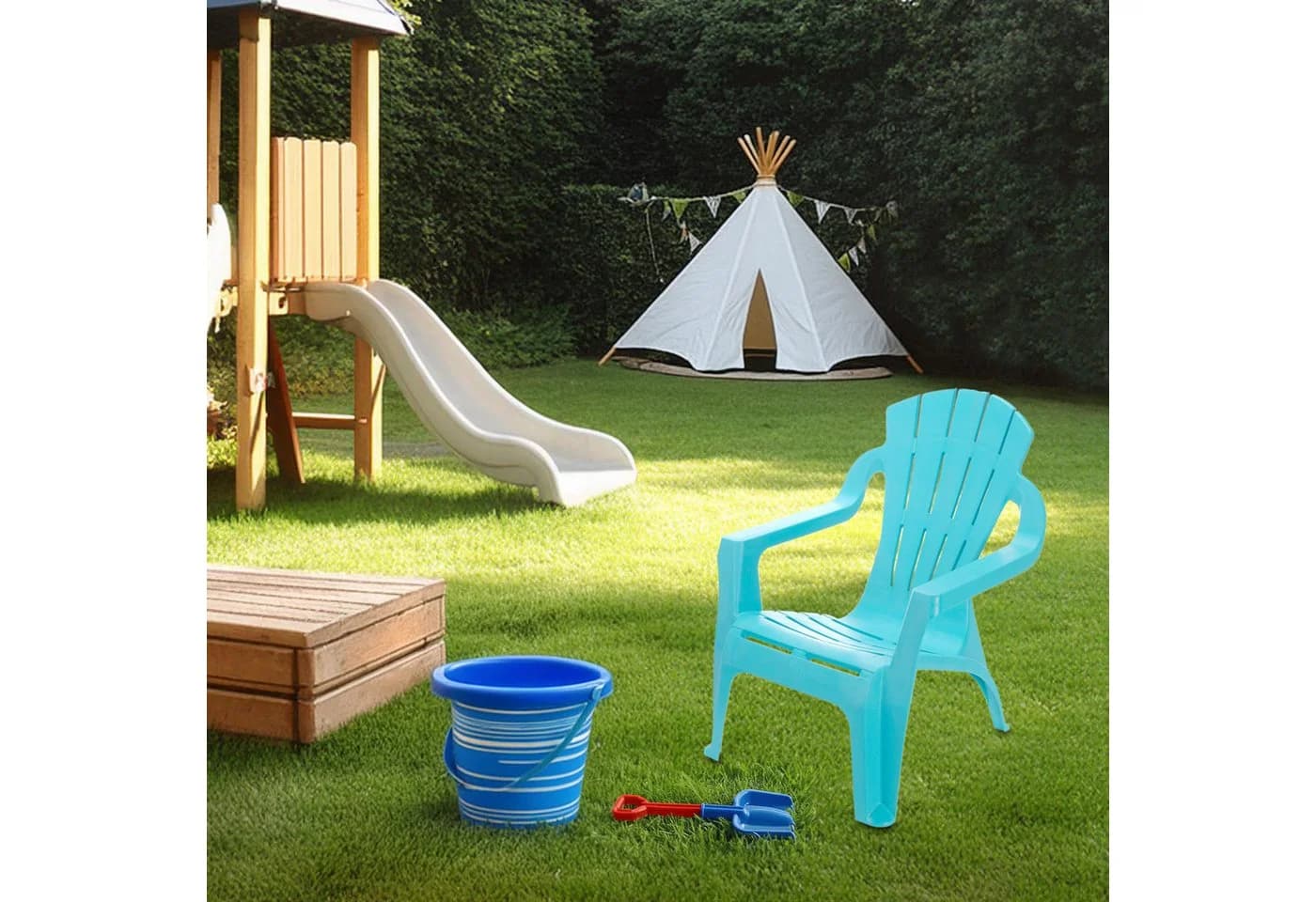 Spetebo Kinderstuhl Kinder Lounge Gartenstuhl Blau Kunststoff - Bild 3