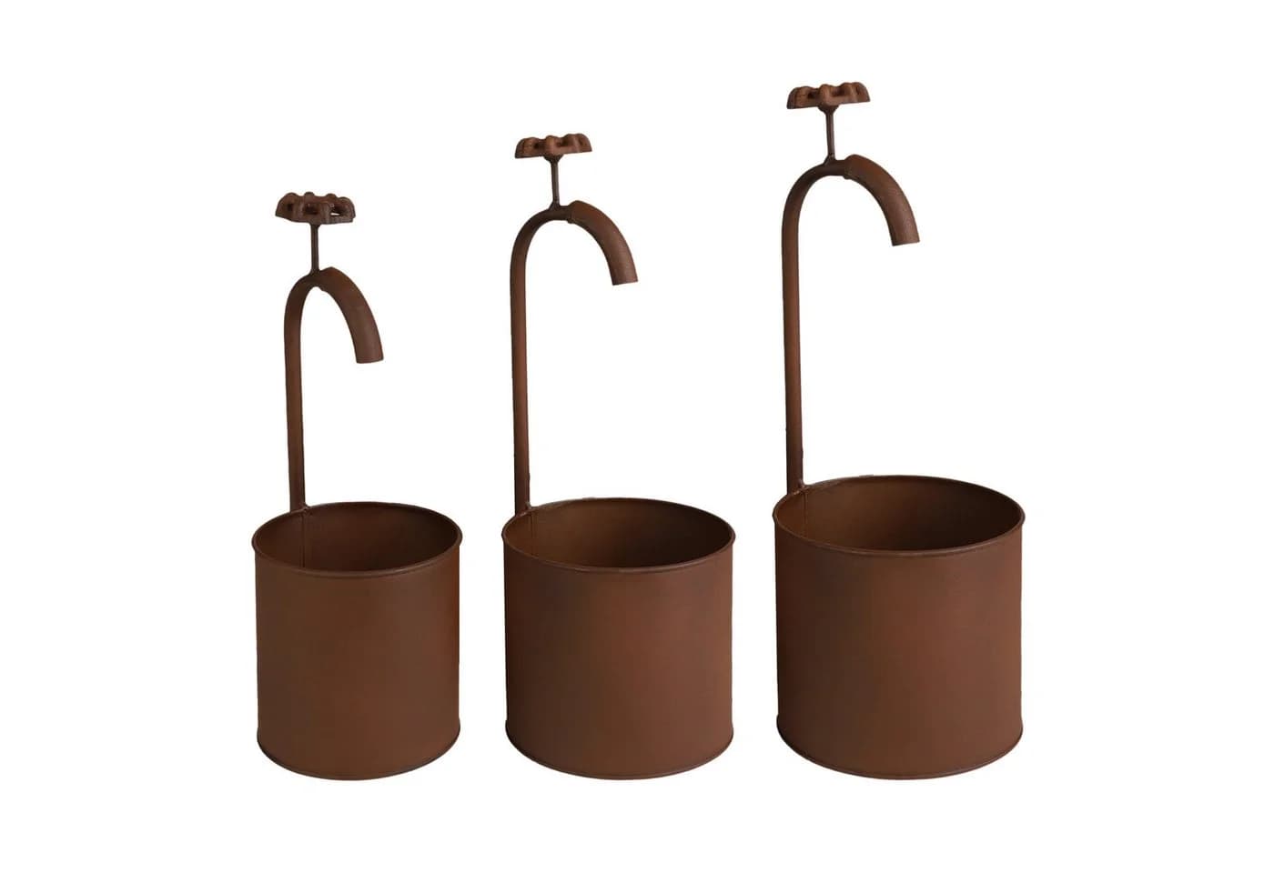 Spetebo Blumentopf 3er Set Vintage Rost Optik mit Wasserhahn