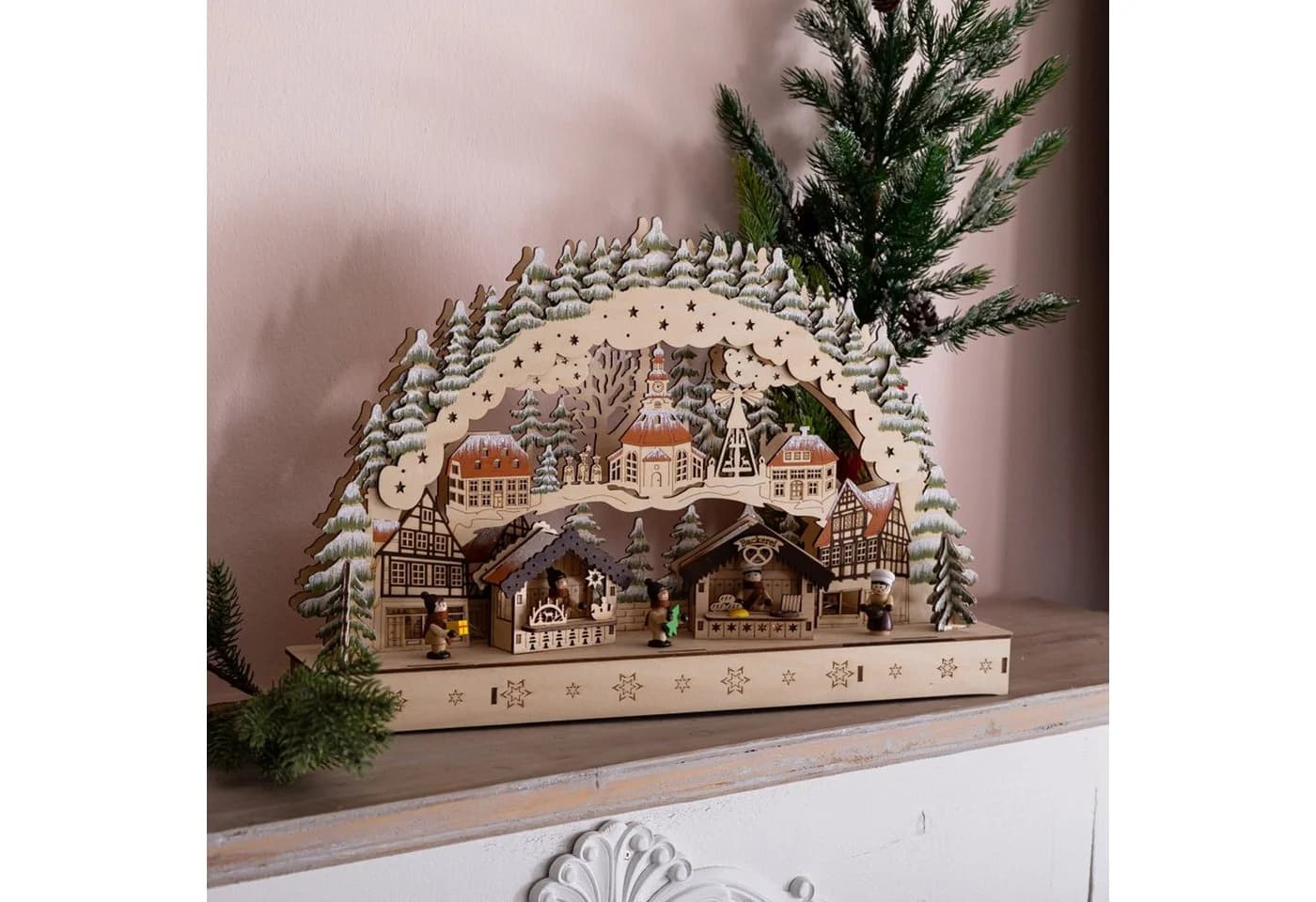 SPETEBO LED Schwibbogen aus Holz Wintermarkt Motiv - Bild 4