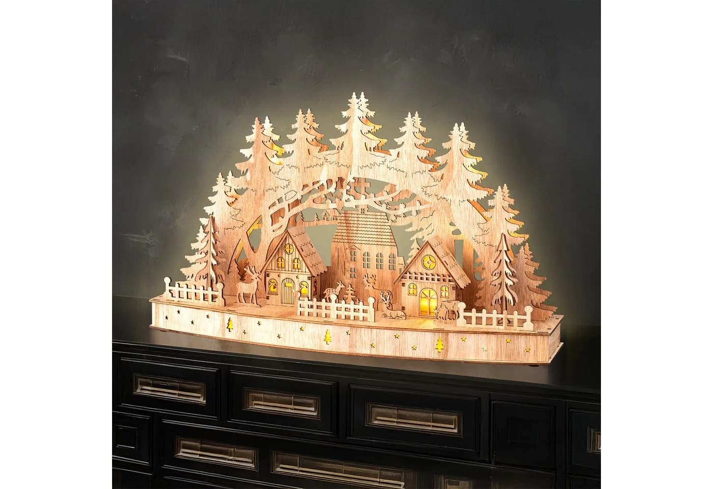 Spetebo LED Schwibbogen Weihnachtsdorf mit Timer warm weiß - Bild 2