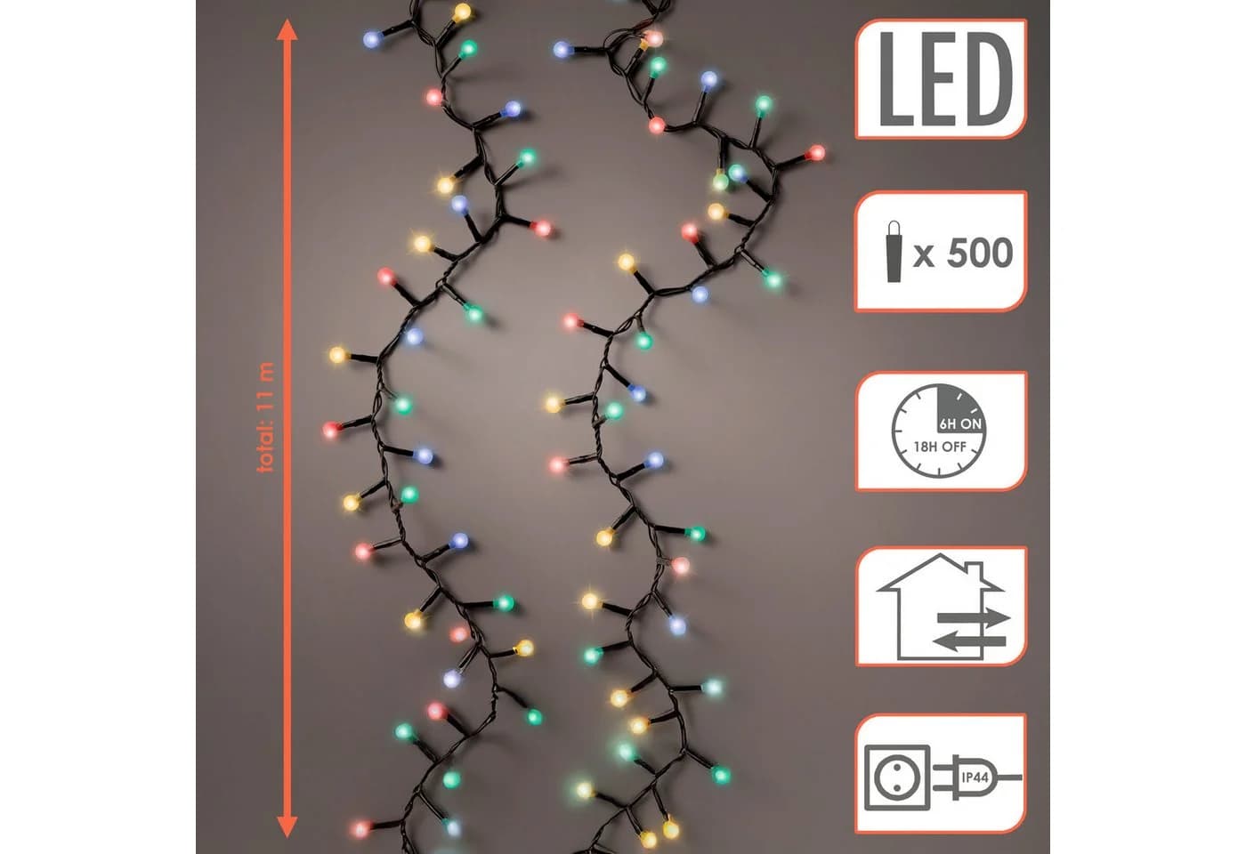 Spetebo LED-Lichterkette 11m 500-flammig bunt IP44