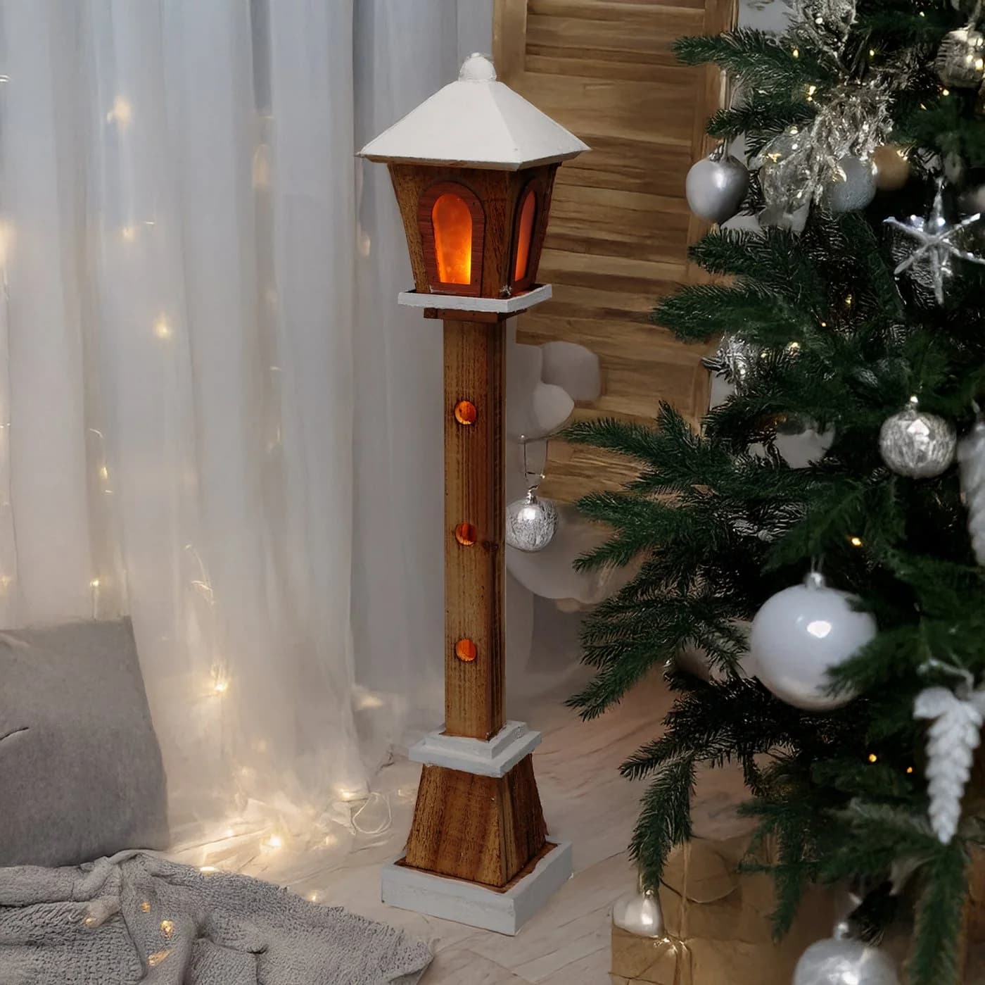 Spetebo Holz Laterne LED Dekofigur 23 LED warm weiß 75 cm - Bild 4