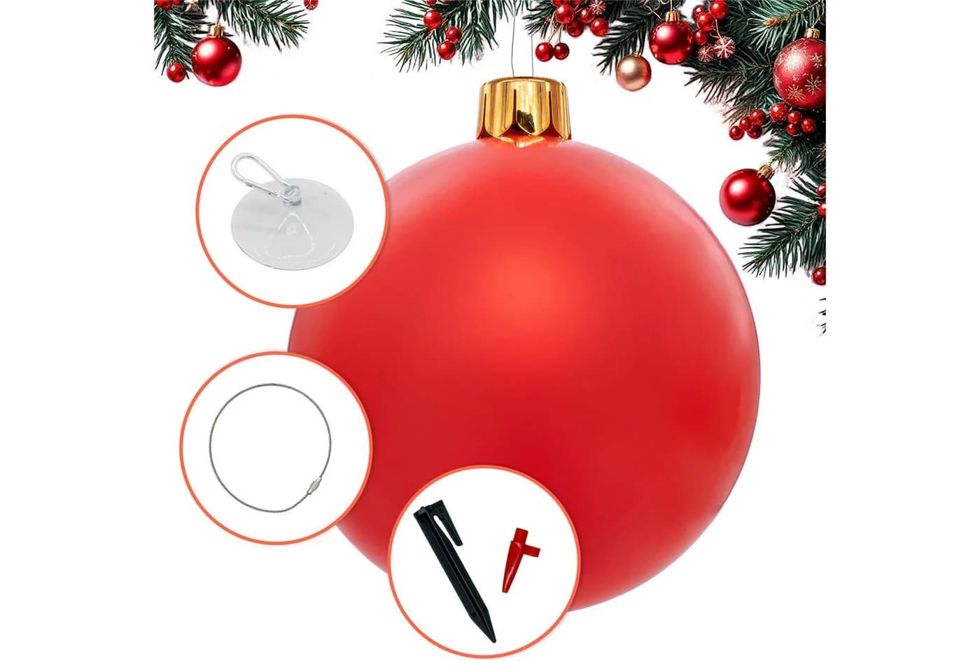 Spetebo Riesen Weihnachtskugel aufblasbar 45 cm Rot - Bild 3