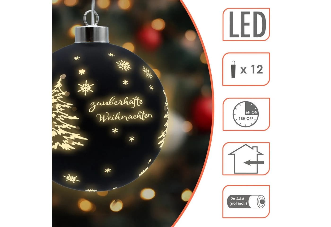 Spetebo LED Weihnachts-Glaskugel Schwarz Matt mit Timer - Bild 3