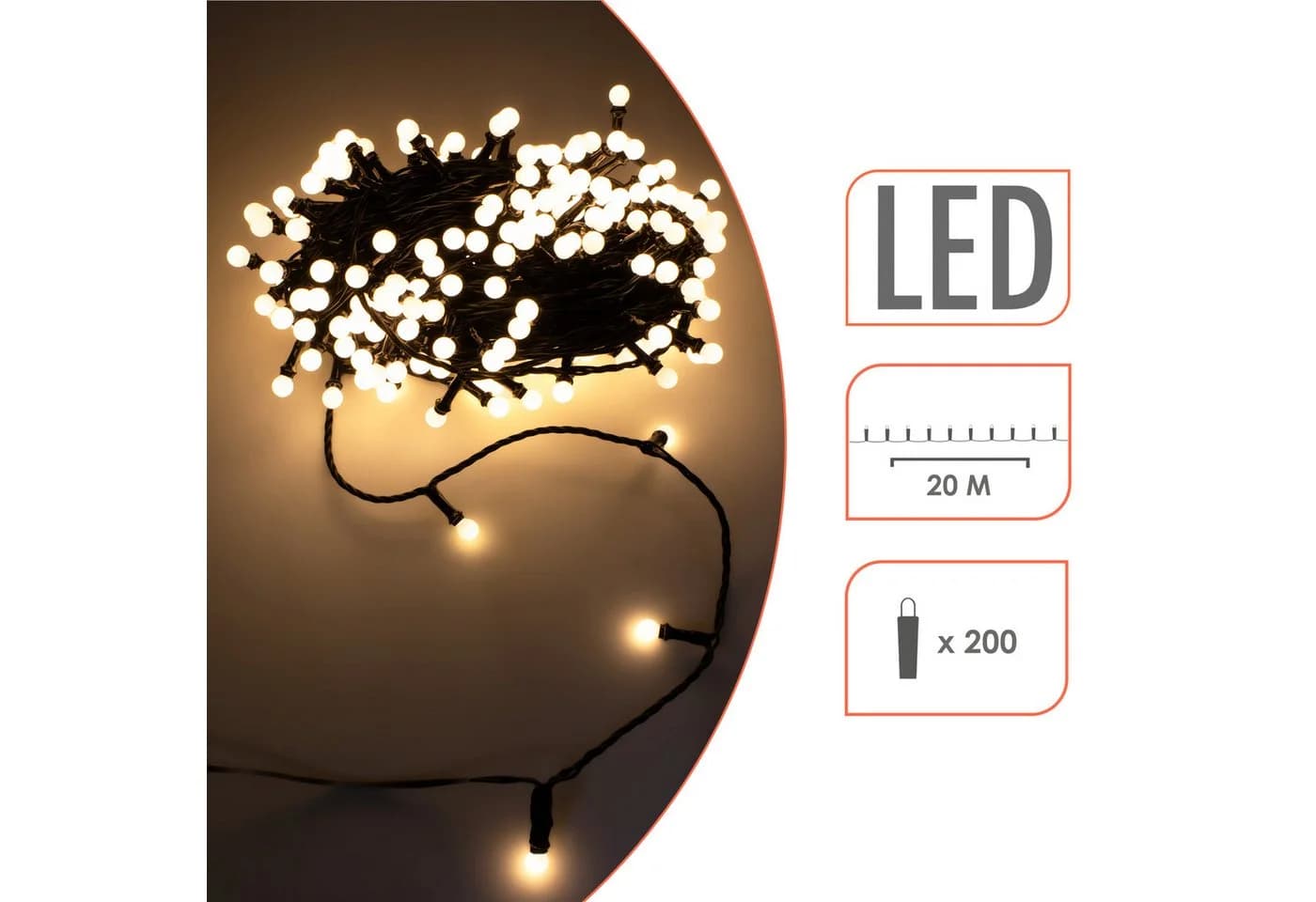 Spetebo LED-Lichterkette Außen 200 Mini-Kugeln Warm Weiß Dimmer Timer