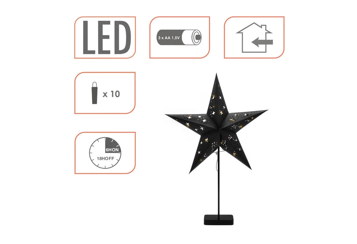 Spetebo LED Stern Deko Leuchte Schwarz mit Timer - Bild 3