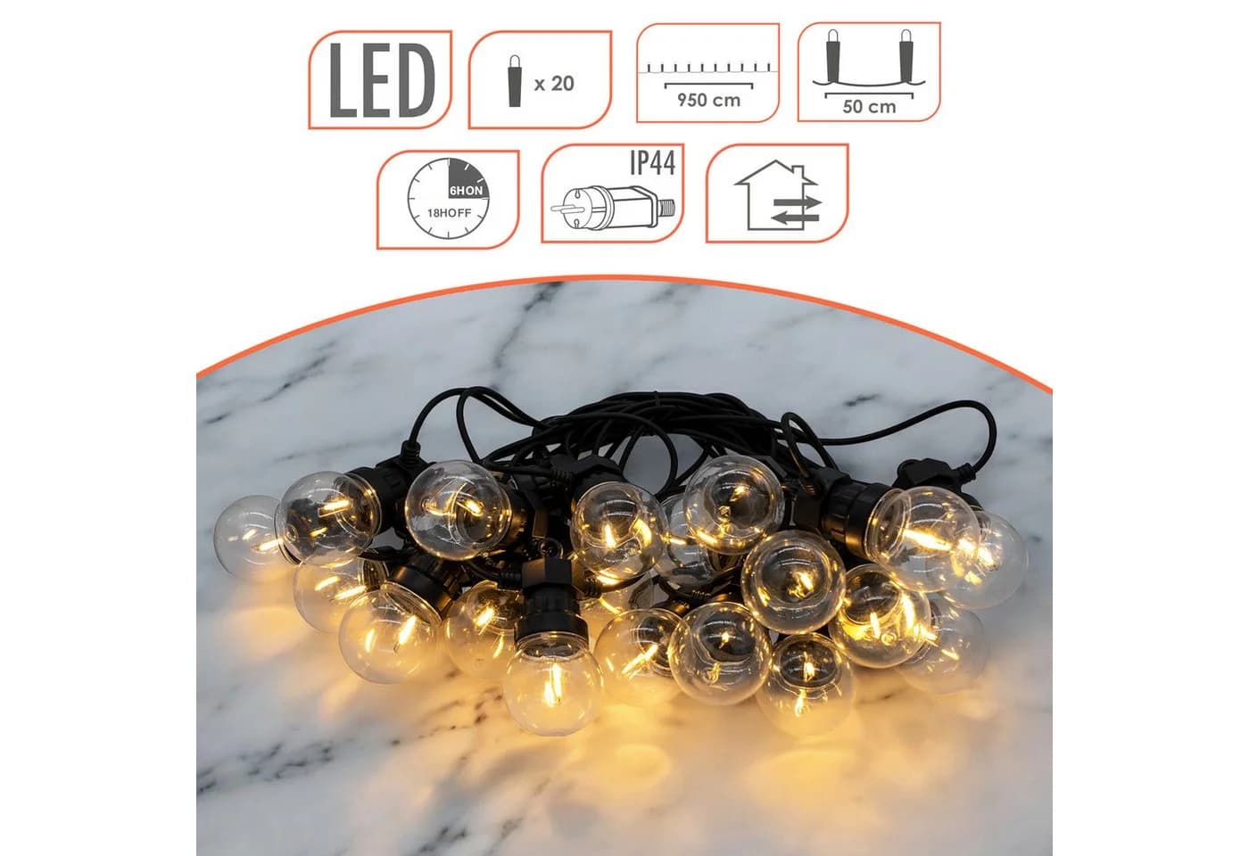 Spetebo LED-Lichterkette Außen 20 LED warm weiß mit Timer