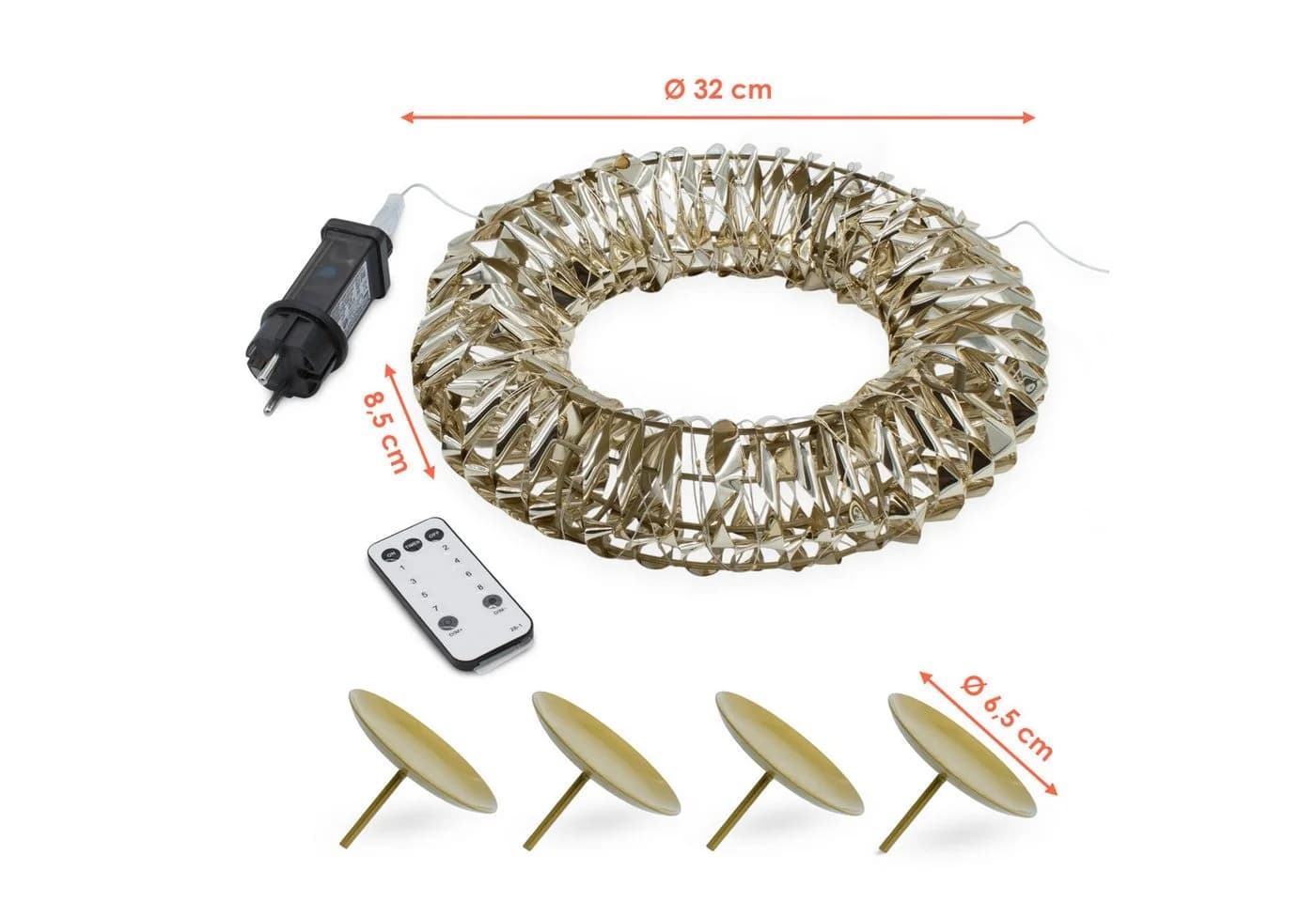 Spetebo Adventskranz Gold 250 LED mit Timer und Fernbedienung