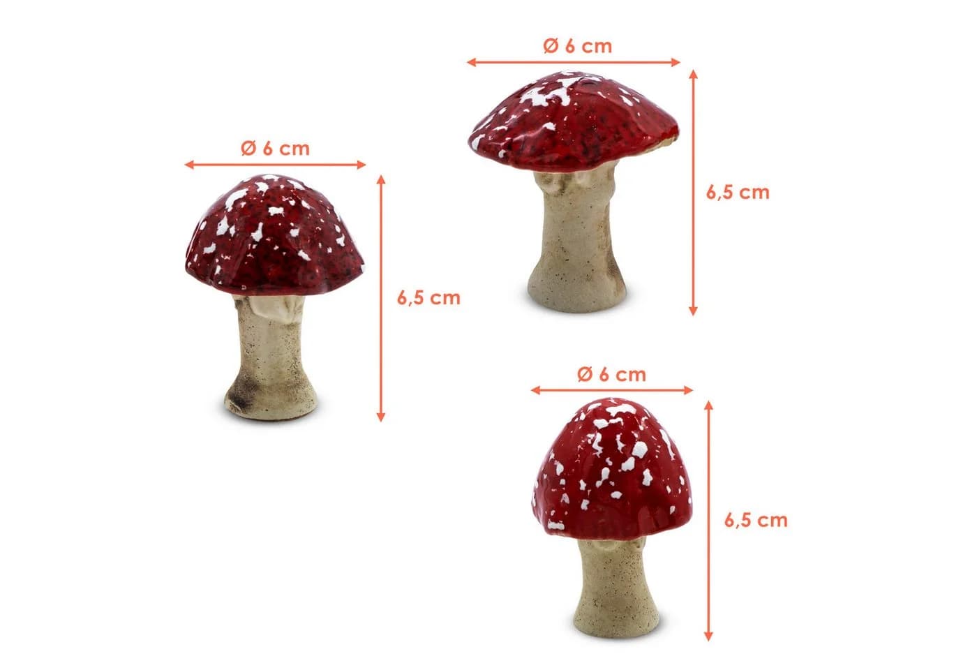 Spetebo Dekofigur Steingut Deko Pilz 3er Set Rot-Weiß