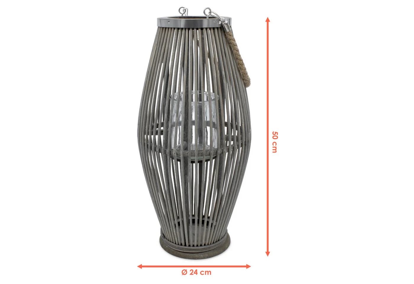 Spetebo XXL Bambus Laterne Shabby Grau mit Kerzenglas