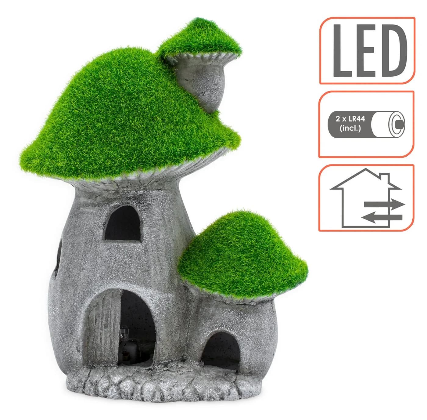 Spetebo LED Pilzhaus aus Ton mit Kunstrasen-Dach warm weiß beleuchtet - Bild 3