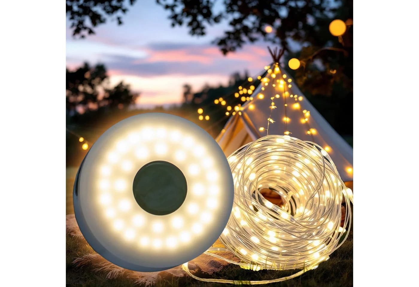 Spetebo LED-Lichterkette Campinglampe 2in1 136 LEDs warmweiß - Bild 2