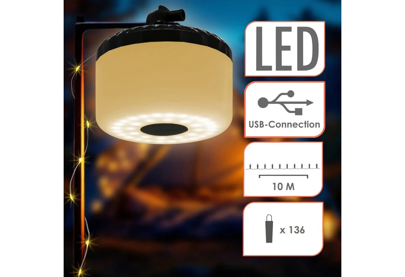 Spetebo LED-Lichterkette Campinglampe 2in1 136 LEDs warmweiß - Bild 3