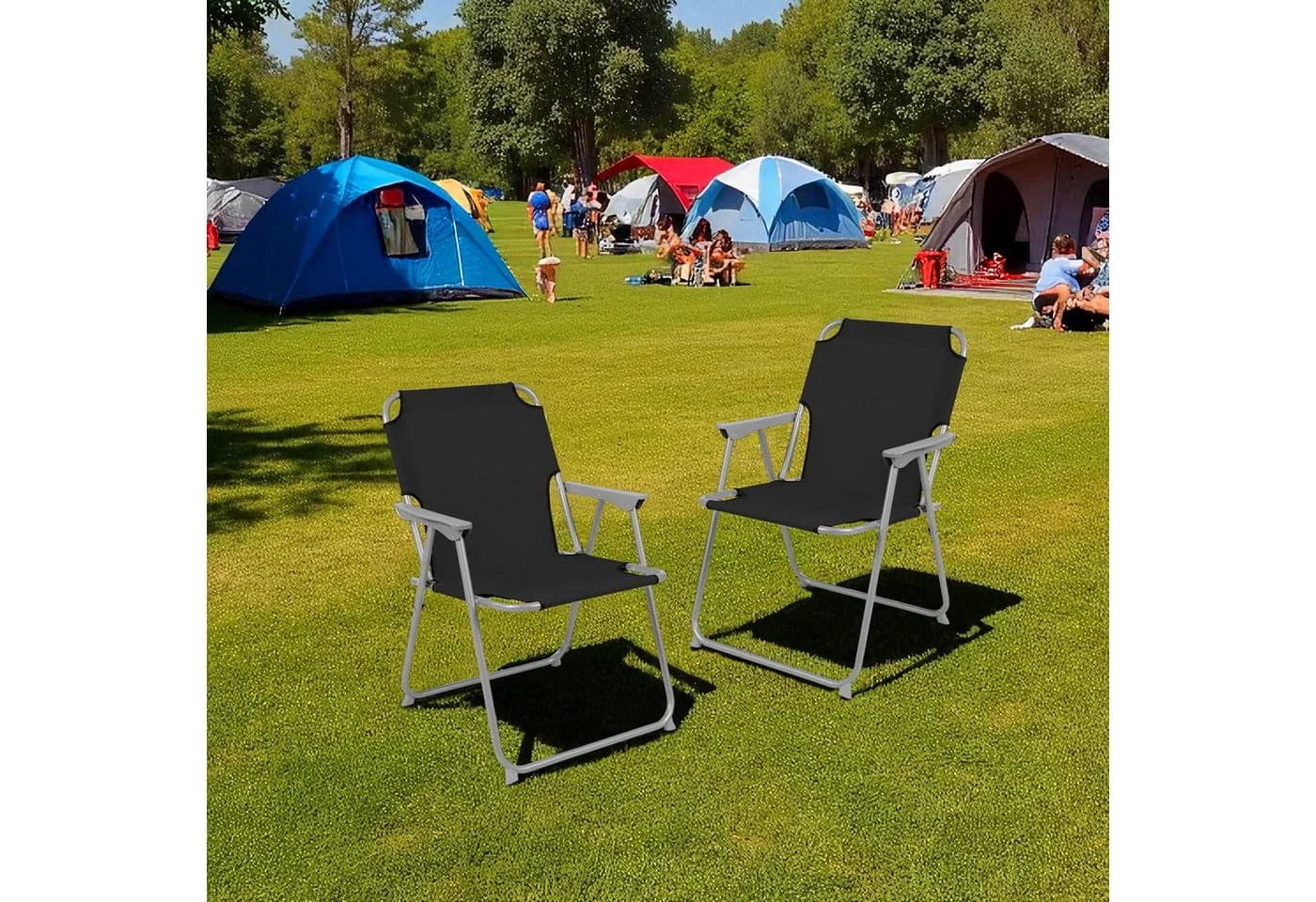 Spetebo Campingstuhl 2er Set Schwarz Metall Klappstuhl - Bild 5