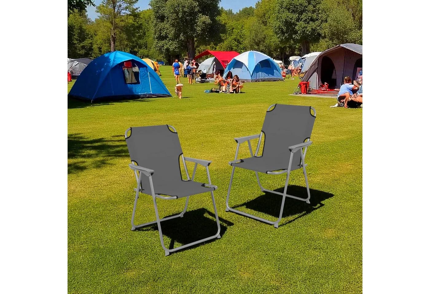 Spetebo Campingstuhl 2er Set Grau Metall Klappstuhl 120kg - Bild 5