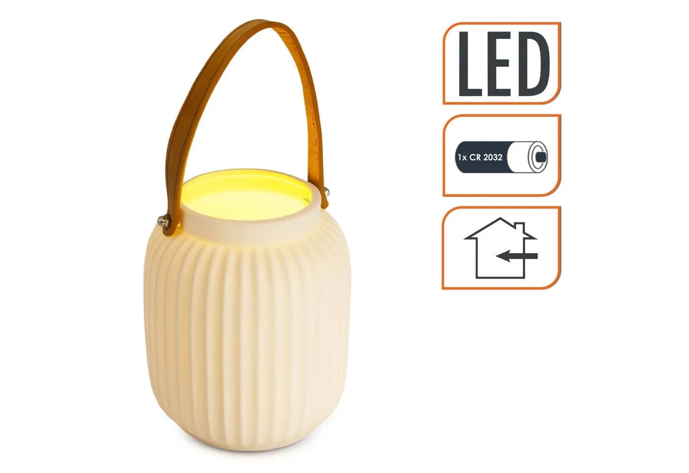 Spetebo LED Windlicht Keramik Laterne matt weiß mit Henkel - Bild 3