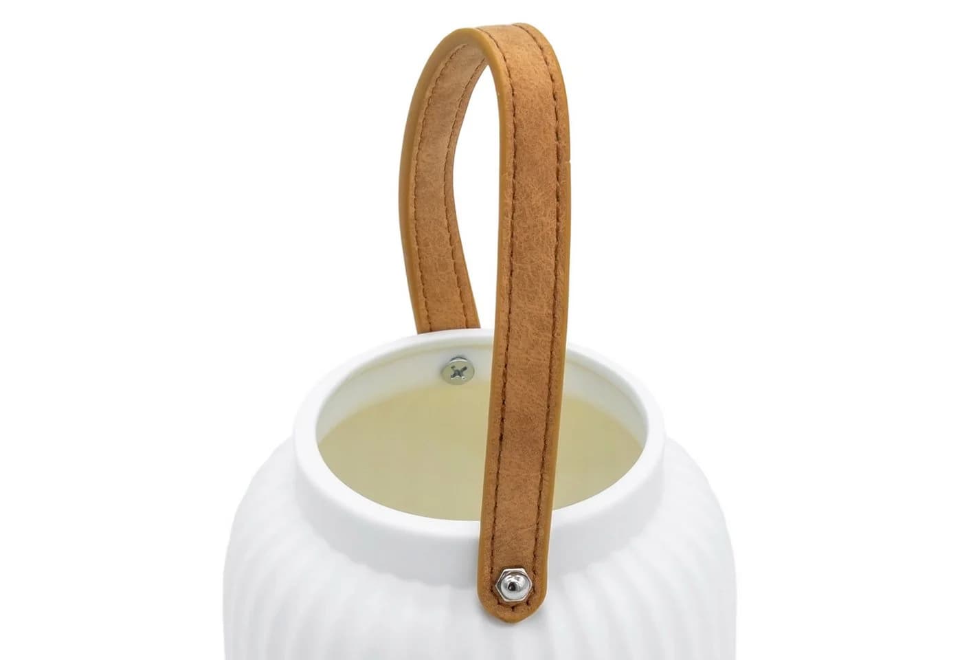 Spetebo LED Windlicht Keramik Laterne matt weiß mit Henkel - Bild 4