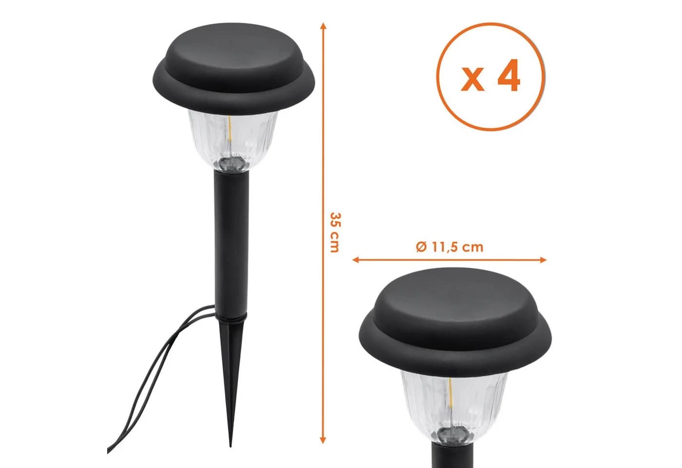 Spetebo LED Gartenleuchte 4er Set Schwarz Kunststoff mit Erdspieß