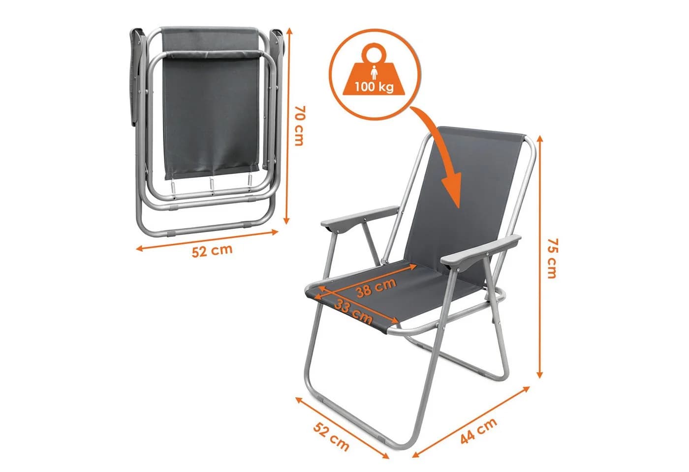 Spetebo Klappstuhl Camping Stuhl mit Armlehnen Grau