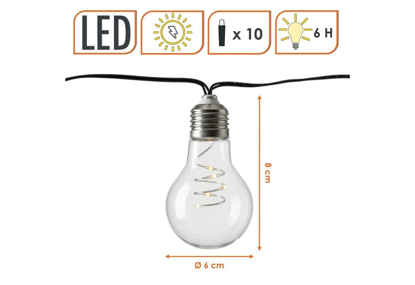 Spetebo LED Solar Lichterkette 10 Glühbirnen warm weiß