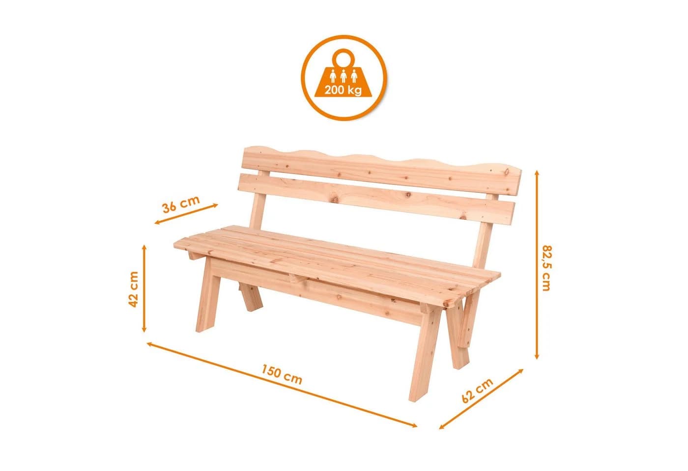 Spetebo Gartenbank Massivholz 3-Sitzer mit Rückenlehne